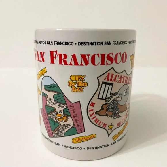 Vtg Destination San Francisco Mug Illustrations  Golden Gate Bridge Cable Car - Picture 6 of 13
